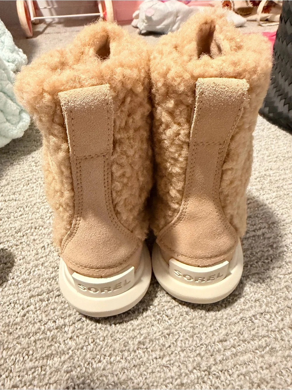 Kids Sorel Cozy Shearling Lace-Up Winter Boots - Camel